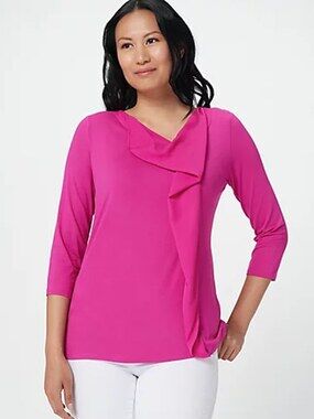 Truth + Style Women's Top Jersey 3/4 Sleeve Woven Details Magenta Pink Size 1X